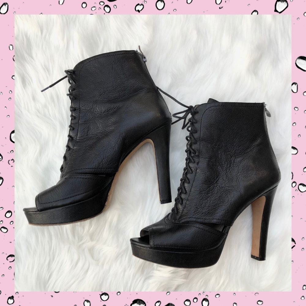 Vince Camuto Lannlo Peep Toe Ankle Lace Up Booties